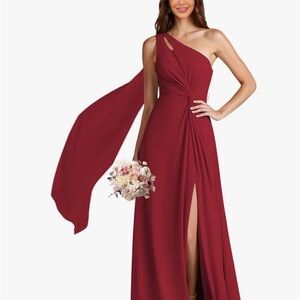 One-Shoulder Burgundy Dress